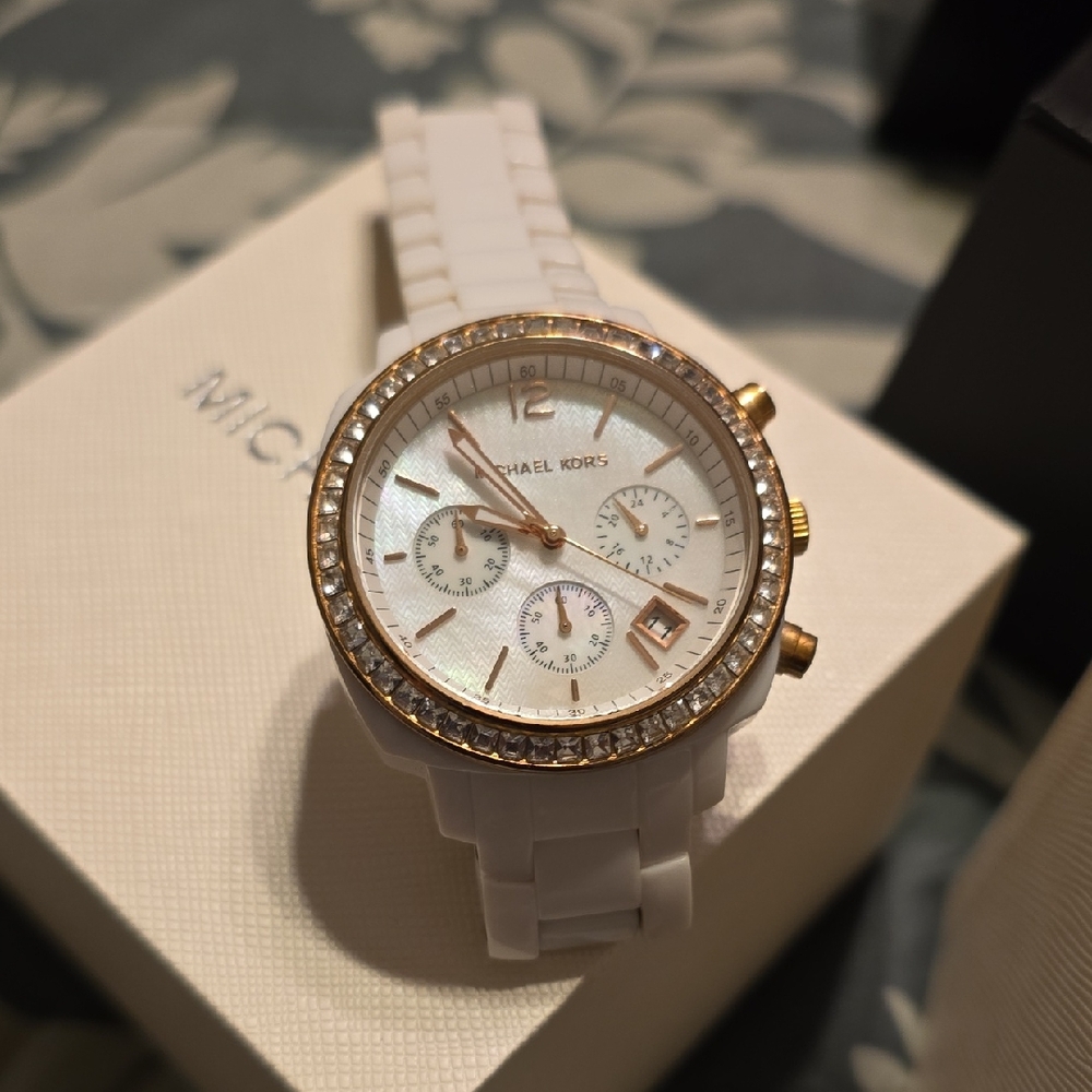 Michael Kors White and Gold Chronograph Watch